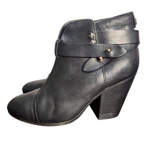 Rag & Bone black leather heeled ankle boots block heel US Size 6